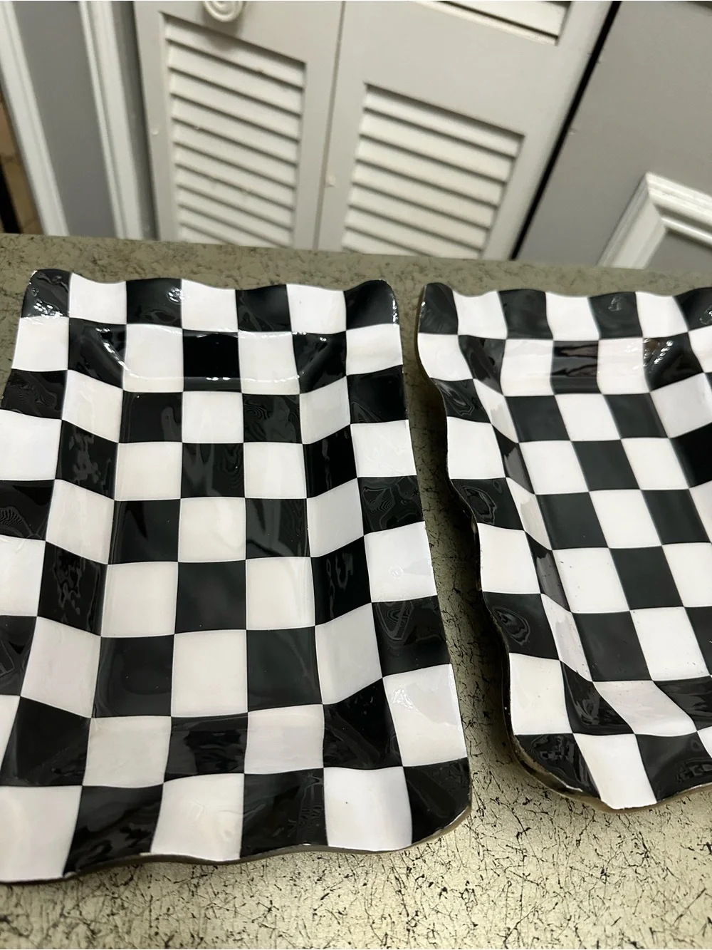 Black and White Checkered Serving Trays - Set of 2 great for Halloween